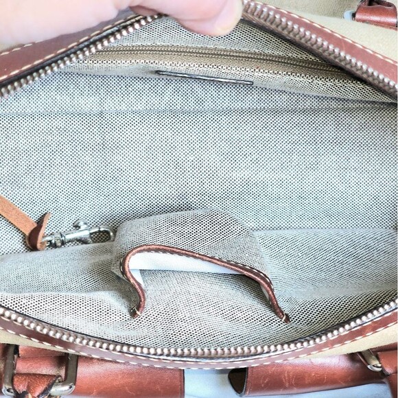 Vintage Dooney & Bourke Brown Leather & Tan Monogram Canvas Satchel 12.5"X7.5"X5 - Picture 9 of 14